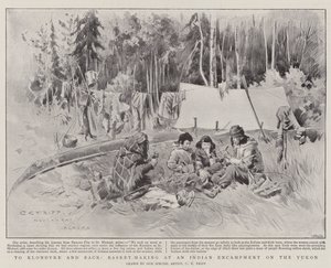 Naar Klondyke en terug, manden maken in een Indiaans kampement aan de Yukon door Charles Edwin Fripp