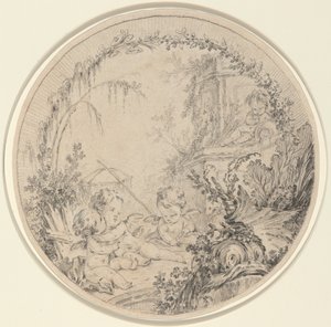 Drie putti met een visnet door Charles Eisen