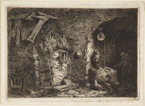 Interieur van een cottage door Charles Emile Jacque