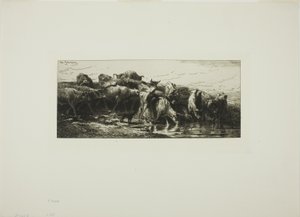 Koeien drinken uit de rivier door Charles Emile Jacque