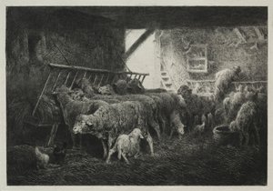 Interieur van schapenverblijf door Charles Emile Jacque