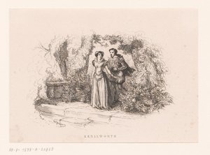 Koppel in een tuin Kenilworth (titel op object) door Charles Emile Jacque