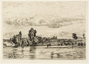 Landschap nabij Asnières door Charles Emile Jacque