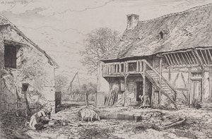 Landschap van een boerenhof, 1845 door Charles Emile Jacque
