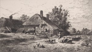 Le Hameau door Charles Emile Jacque