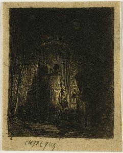 Man en vrouw met lantaarns door Charles Emile Jacque