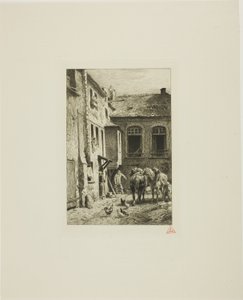 Parijse binnenplaats door Charles Emile Jacque