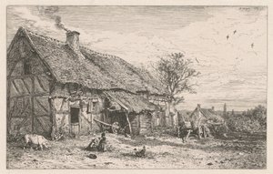 Boerenhuis door Charles Emile Jacque