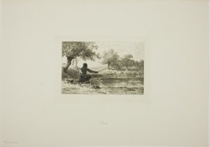 Vissen met een hengel door Charles Emile Jacque