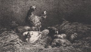 Kippen, 1867 door Charles Emile Jacque