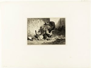 Haan en kippen door Charles Emile Jacque
