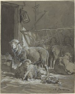 Schapen in een Kribbe door Charles Emile Jacque