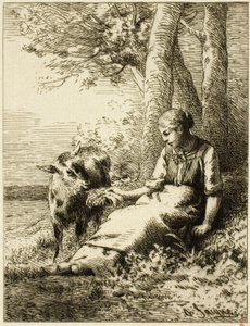 Herder met Kudde Schapen aan de Rand van het Bos