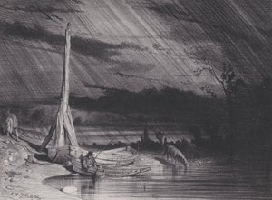 De visser, regenachtig weer, ca. 1853 door Charles Emile Jacque