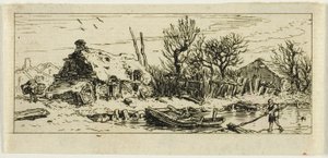 De Bevroren Vijver, kleine plaat door Charles Emile Jacque