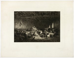 De grote schaapskooi, horizontale plaat door Charles Emile Jacque