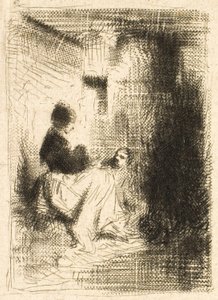 Vrouw en haar kinderen door Charles Emile Jacque