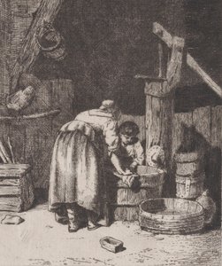 Vrouwen aan het Wassen, ca. 1845-50 door Charles Emile Jacque
