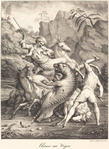 Tijgerjacht door Charles Etienne Pierre Motte after Auguste Jacques Regnier
