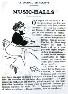 Karikatuur van Colette uit haar essay over Music-Halls in Vrilles de la Vigne, gepubliceerd in La Vie Parisienne, Parijs, 1908 door Charles Felix Gir