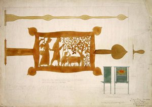 Ontwerp voor een schrijfbureau messing scharnier door Charles Francis Annesley Voysey