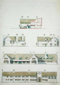 Voorgesteld huis in Higham Woodford, Essex voor Lady Henry Somerset door Charles Francis Annesley Voysey
