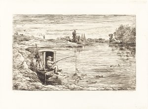 Kajuitjongen aan het Vissen door Charles Francois Daubigny