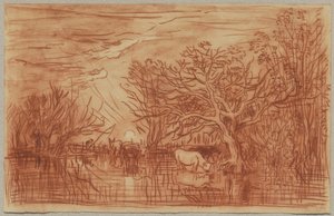 Koeien bij een waterplaats door Charles Francois Daubigny