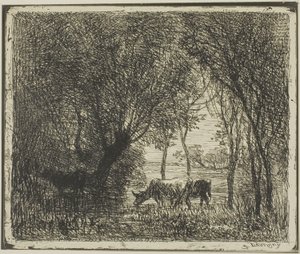 Koeien in een Bos door Charles Francois Daubigny