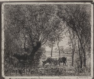 Koeien in het bos door Charles Francois Daubigny