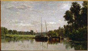 Les peniches - de schuiten ... door Charles Francois Daubigny