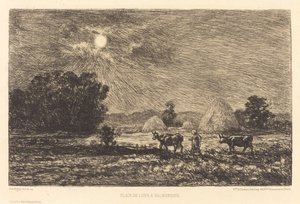 Maanlicht in Valmondois (Clair de lune a Valmondois) door Charles Francois Daubigny