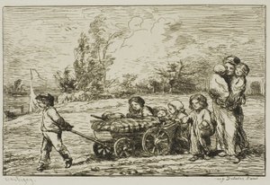 Verhuizen met de wagen (De inboedel van de boot) door Charles Francois Daubigny