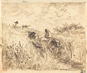 Pad door een tarweveld door Charles Francois Daubigny