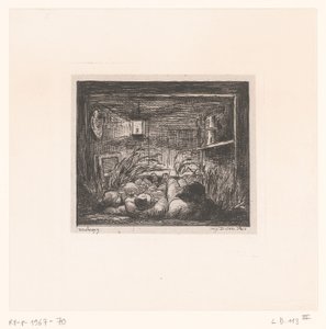 Slapende mannen in een kajuit (Serie met landschappen en gebeurtenissen rond water) (Voyage en bateau) (series title)