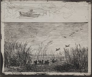 Moeras met Eenden, originele afdruk 1862, gedrukt in 1921 door Charles Francois Daubigny