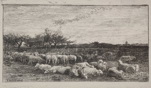 De grote schaapskooi, originele indruk 1862, gedrukt in 1921 door Charles Francois Daubigny