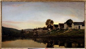 Dorp bij Bonnieres (schilderij door Charles Francois Daubigny, 1861) door Charles Francois Daubigny