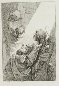 De Maagd Maria wiegt het kindje Jezus
