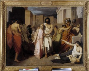 Oedipus en Antigone ook wel De Plaag van Thebe genoemd. Oedipus vlucht voor de vloek van de inwoners