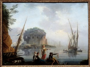 Marine Schilderij door Charles Francois Grenier de la Croix genaamd Lacroix de Marseille (? -1782) 18e eeuw Sun. 0,27x0,38 m Rouen, musee des Beaux Arts door Charles Francois Lacroix de Marseille