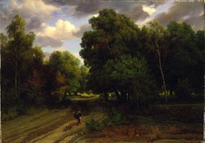 Het kruispunt van het adelaarsnest, bos van Fontainebleau door Charles Francois Daubigny
