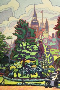 Tuinen Langs Victoria Embankment door Charles Ginner