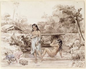Tahitiërs baden, 1844