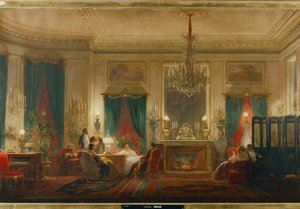 De salon van prinses Mathilde, dochter van koning Hiëronymus en koningin Catharina van Württemberg, in de rue de Courcelle in Parijs ... (olieverf op doek) door Charles Giraud