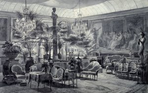 Wintertuin van prinses Mathilde, tekening in grijze inkt en gouache door Charles Giraud (1819-1892)