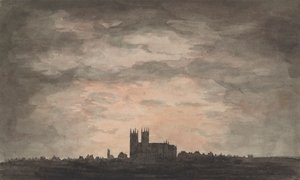 Een Grote Kerk (Westminster Abbey) bij Zonsondergang door Charles Gore