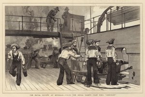 De marineparade bij Spithead, het afvuren van de koninklijke groet vanaf HMS Hercules