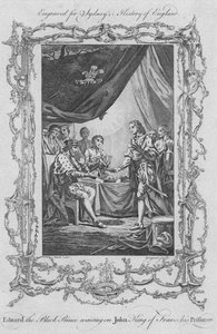 Edward de Zwarte Prins wacht op John Koning van Frankrijk zijn gevangene door Charles Grignion