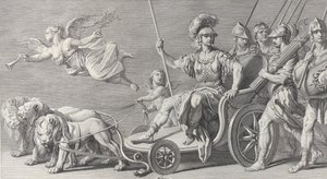 Mars op een wagen getrokken door drie leeuwen, 1749 door Charles Grignion